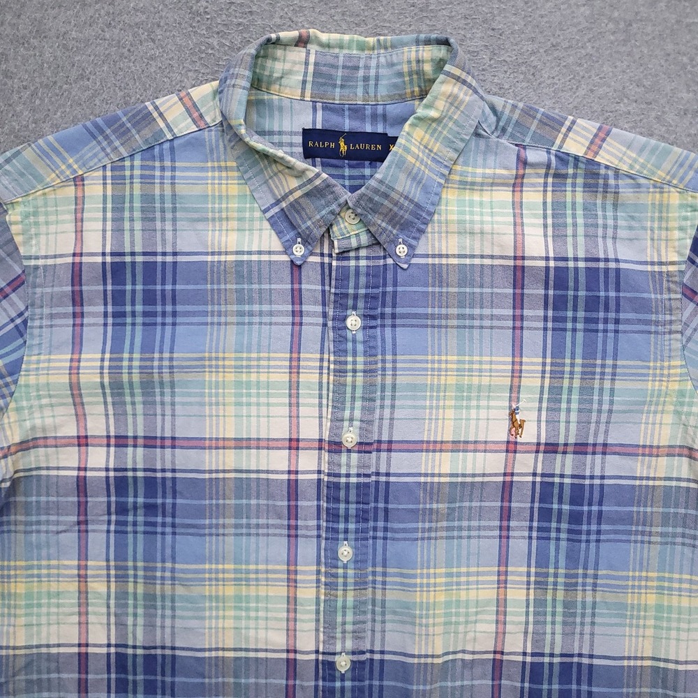 Ralph Lauren Oxford Cloth Shirt Men 2XL Button Down Madras Plaid OCBD Flesh Pony